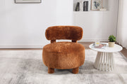 063-Fur Fabric armless accent chair with curved backrest and solid wooden legs upholstered chair slipper side chair for primary living space bedroom vanity room or reading room ,Khaki