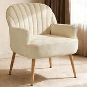 Velvet Accent Chair, Modern Upholstered Armchair with Metal Legs, Beige Velvet Fabric, Ergonomic Design for Living Room, Bedroom, Office, and Cafe