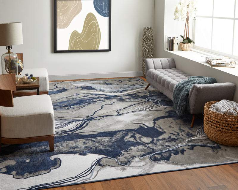 Gaspar Modern Abstract, Blue/Gray/Ivory