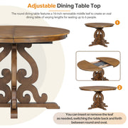 TREXM 5-Piece Retro Functional Dining Set, 1 Extendable Table with a 16-inch Leaf and 4 Upholstered Chairs for Dining Room and Kitchen (Walnut)