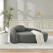 Modern Oval Single Lazy Sofa Chair with Integrated Backrest, Side Armrest and Pillow, Compact Space-Saving Lounge Chair for Living Room Bedroom-Dark Gray