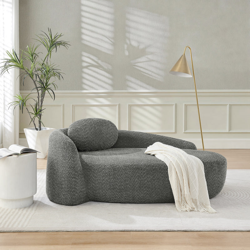 Modern Oval Single Lazy Sofa Chair with Integrated Backrest, Side Armrest and Pillow, Compact Space-Saving Lounge Chair for Living Room Bedroom-Dark Gray