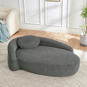 Modern Oval Single Lazy Sofa Chair with Integrated Backrest, Side Armrest and Pillow, Compact Space-Saving Lounge Chair for Living Room Bedroom-Dark Gray