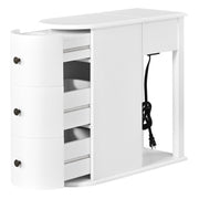 Modern End Table with Hidden Cup Holder Drawer, Charging Station & Pull-Out Side Table, Wooden Bedside Table with 2 Storage Drawers, Space Saving End Table for Bedroom & Living Room