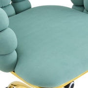 Modern Velvet Adjustable Swivel Desk Chair with Bubble Back, Upholstered Vanity Chair with Gold Metal Base, Rolling Office Chair for Home Office, Bedroom, Makeup Room, Blue (Set of 1)