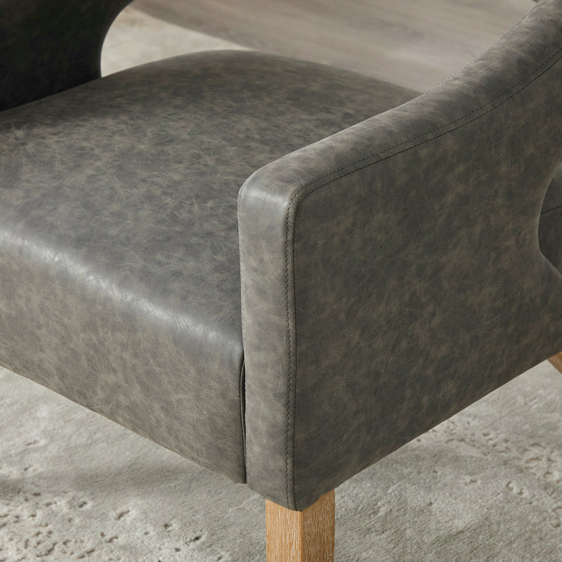 Modern Mid-Century PU Upholstered Open Back Armchair with Weathered Rubberwood Legs, Gray, for Living Room Bedroom Dining Room Cafes