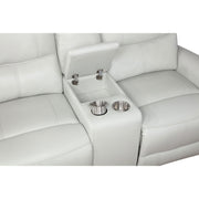 Denson Dove Grey Upholstered Power Reclining Loveseat with Console and USB Port