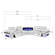 Nova Modern Style Sectional with 1 Console (Reading Light), Wedge with Bluetooth speaker, LED and Lifting wine cabinet - White