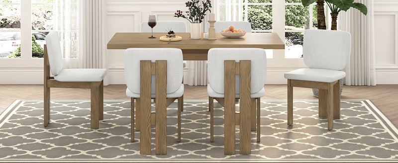 TREXM 7-Piece Retro Dining Table Set for 6, 60' Wood Dining Table Set for 6 with Upholstered Chairs and Designed Trestle Base for kitchen & Dining Room (Natural Wood Wash)