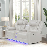 Challenger Modern Contemporary LED Power Recliner 3PC(Sofa + Loveseat + Chair) including cup holders Loveseat with console & Bluetooth speakers made with wood and metal frame in Beige