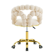 Modern Velvet Adjustable Swivel Desk Chair with Bubble Back, Upholstered Vanity Chair with Gold Metal Base, Rolling Office Chair for Home Office, Bedroom, Makeup Room, Beige (Set of 1)