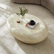 43.31''Fiberglass Elliptical Coffee Table for Living Room Vintage Table,Matte Rocks Table front of the Sofa, Irregular Center Table,No Need Assembly LIGHT YELLOW