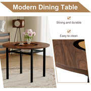 Table and chair set.42 inch modern minimalist brown wood grain round dining table set.Paired with 6 White Artificial PU Chairs With Curved Widened Cushion Design.Suitable for dining rooms,office,etc.