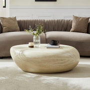 43.31''Fiberglass Elliptical Coffee Table for Living Room Vintage Table,Matte Rocks Table front of the Sofa, Irregular Center Table,No Need Assembly LIGHT YELLOW