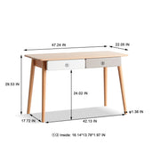 Computer Desk Large Size Office Desk With 2 Drawers, Modern Simple Style PC Table With Gap Design For Home Office - White / Gray