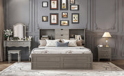 King Size Platform Bed with Storage Headboard and 8 Drawers, Gray