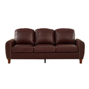 Classic Living Room Sofa Faux Leather Couch,Rolled Arm Sofa with Nails,Solid Wood Legs,Upholstered Breathable PU Leather Burgundy.