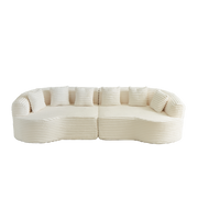 Modern Bone-Free Cloud Sectional Sofa, 111.5-Inch Oversized Four-Seater with Deep Seat Design in Beige Corduroy Fabric, 6 Pillows