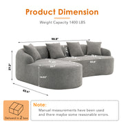 Boneless L-Shape Sectional Sofa with Curved Chaise,Grey Modular Chenille Compression Couch,30D High-Density Foam,Minimalist Modular Couches Sleeper for Living Room Bedroom Apartment Lounge.
