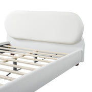 Cream-colored Boucle Upholstered Bed with Rubber Wood Foot ,Queen