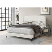 Boucle Fabric Upholstered Full Size Platform Bed Frame, Round Arc Wing Back Headboard, Beige