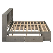 King Size Platform Bed with Storage Headboard and 8 Drawers, Gray
