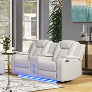 BENZ LED & Power Reclining Loveseat Made With Faux Leather in Ice