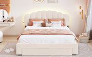 Teddy Fleece Queen Size Upholstered Platform Bed with Drawer, Beige(Old SKU: WF309187AAA)