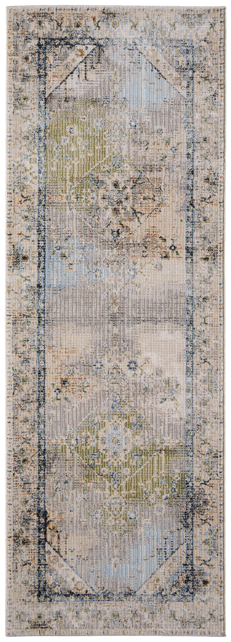 Melrose Transitional Distressed, Ivory/Green/Blue