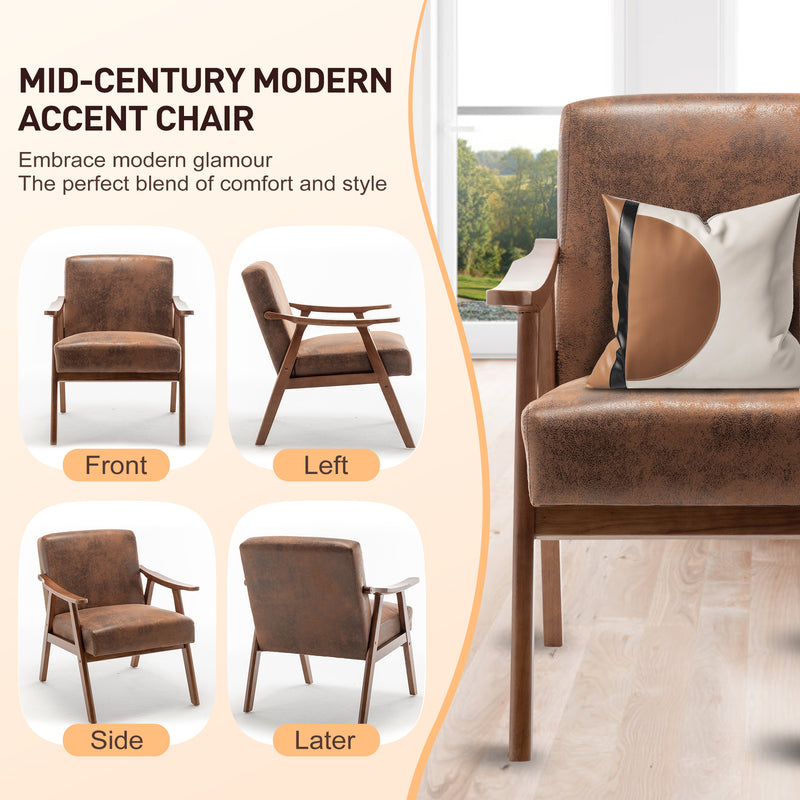 Mid-Century Modern Wingback Accent Chair with Solid Wood Frame and Extra-Thick Backrest – Lounge Chair for Living Room, Bedroom, or Reading Room