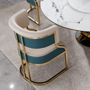 Round Dining Set with 360° Rotating Lazy Susan, Scratch & Heat‑Resistant Sintered Stone Tabletop, 4 Gold‑Plated Iron Thick Cushion Chairs for Dining Room, Kitchen, Compact Space