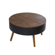 31.5-inch round coffee table with storage function, featuring an engraved tabletop, is an ideal beverage table for small spaces, serving as a modern-style accent side table suitable for living rooms,