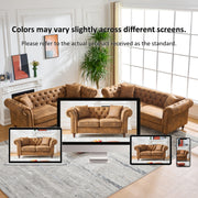 Chesterfield tech Fabric Sofa,High-tech Fabric Roll Armrest Sofa,Upholstered Mid Century Modern Couch,2 Seater Couch for Living Room, Office, Apartment, Brown