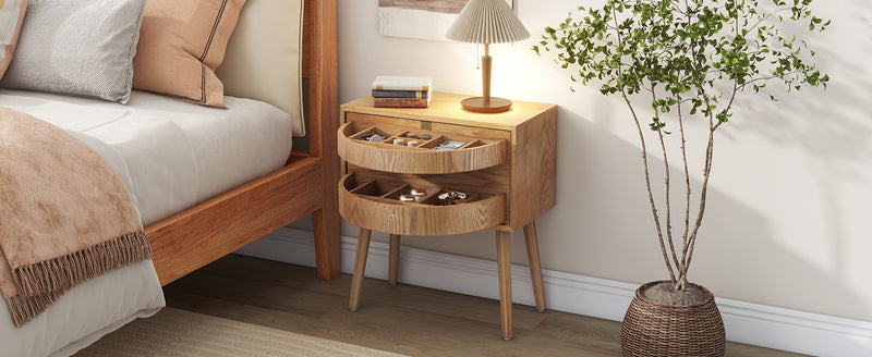 Rotating Hidden Compartment Nightstands, Mid Century Modern Concealment Furniture, Rattan Bed Side Table, Compartment End Table with Wood Legs, Bedside Tables for Bedroom, Living Room, Dorm, Natural