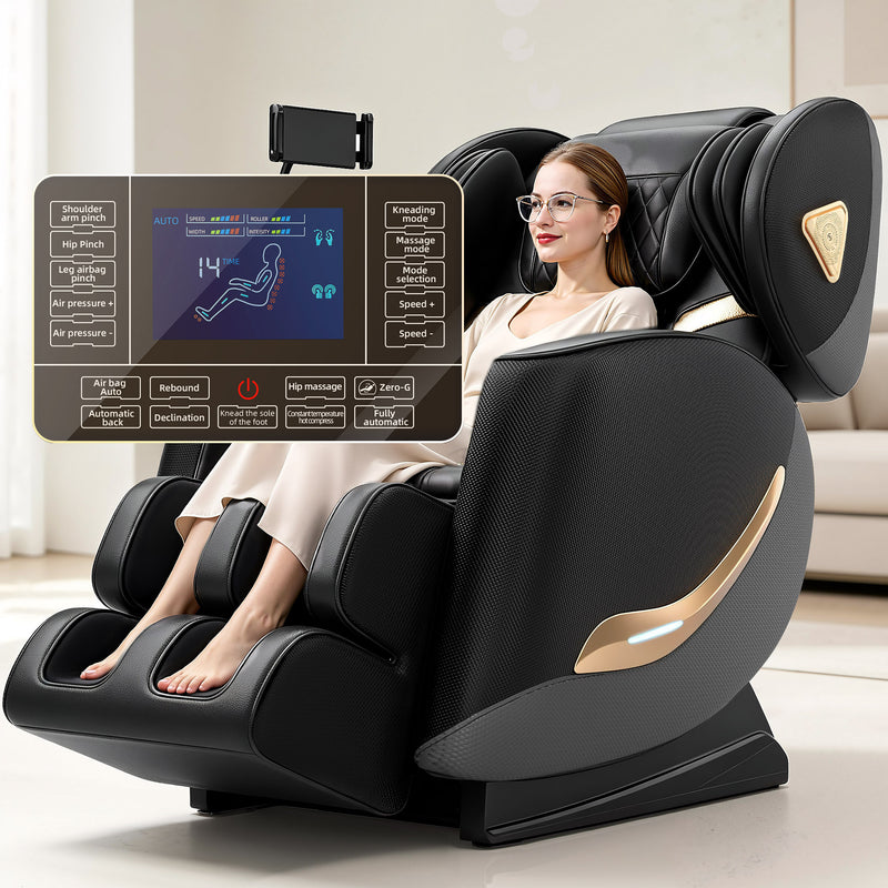 Massage Chair Full Body and Recliner, Zero Gravity Massage Chairs, 10 Fix Rollers, Airbags, Heating, Foot Massage, Auto Modes, Bluetooth Speaker and Touch Control Screen for Home and Office