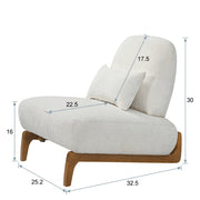 Modern Armless Accent Chair with Curved Wood Base, Linen Upholstered Slipper Chair with Lumbar Pillow, High-Back Lounge Chair for Living Room, Bedroom & Reading Nook, Cream White