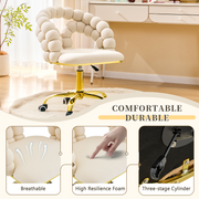 Modern Velvet Adjustable Swivel Desk Chair with Bubble Back, Upholstered Vanity Chair with Gold Metal Base, Rolling Office Chair for Home Office, Bedroom, Makeup Room, Beige (Set of 1)