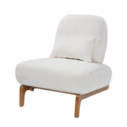 Modern Armless Accent Chair with Curved Wood Base, Linen Upholstered Slipper Chair with Lumbar Pillow, High-Back Lounge Chair for Living Room, Bedroom & Reading Nook, Cream White