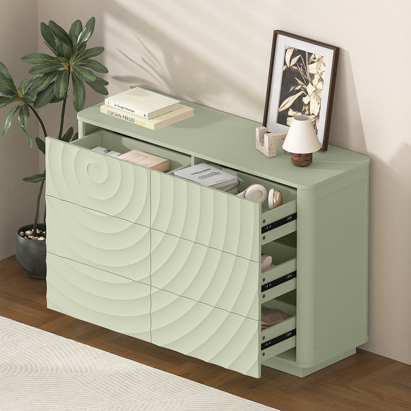 6 Drawer Dresser for Bedroom, 46.5' Wide Modern Large Chest of Drawers with Handle Free & Ripple Design,Wooden Clothes Storage Organizer for Closet, Nursery, Living Room, Apartment, Sage Green