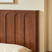 Queen Size Bed Frame with Storage, Mid-Century Modern Wood Platform Bed with Footboard Bench, Arched Panel Design, No Box Spring Needed, Walnut.