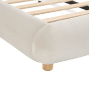 King Size,Modern Curved Upholstered Low Profile Platform Bed with Rounded Headboard(Velvet,Beige)