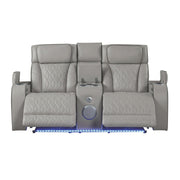 Fortuner Power Reclining 3Pc Living Room Set in Gray Faux Leather with LED Lights, Massage Function, Bluetooth Speakers and Wireless Charging
