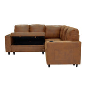 Foil Fabric upholstered L-Shape Sectional Sofa Bed with Pull Out Sleeper and Storage, Convertible Corner Couch with Cup Holders & Side Pockets for Living Room