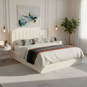 Large-capacity upholstered storage bed with drawers,Beige,King