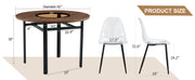 Table and chair set.42 inch modern minimalist brown wood grain round dining table set.Paired with 4 Transparent Plastic Chairs with Black Metal Legs.Bring a comfortable home experience.
