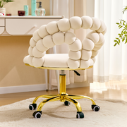 Modern Velvet Adjustable Swivel Desk Chair with Bubble Back, Upholstered Vanity Chair with Gold Metal Base, Rolling Office Chair for Home Office, Bedroom, Makeup Room, Beige (Set of 1)