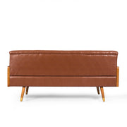 Adelaide Mid-Century Modern Tufted Sofa with Rolled Accent Pillows in Light Brown PU