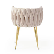 Modern Velvet Dining Chairs Set of 2, Upholstered Woven Dining Chair with Golden Metal Legs, Upholstered Dining Chairs for Dining Room, Kitchen, Vanity, Living Room