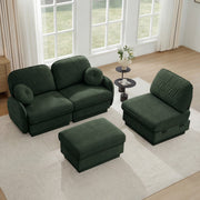 Oversize Chenille L-Shaped Sofa,Deep Seat Sofa Couch with Movable Ottoman,Exquisite round pillows and quilted back cushions,Recessed Base Frame Legs,Easy Assembly,Fits Living Room,Green