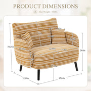 Modern style two-seater sofa with ultra-comfortable armrests, armrest pillows, and storage pockets, deep-seated two-seater sofa, comfortable modern sofa for bedroom, small spaces, apartments, and offi